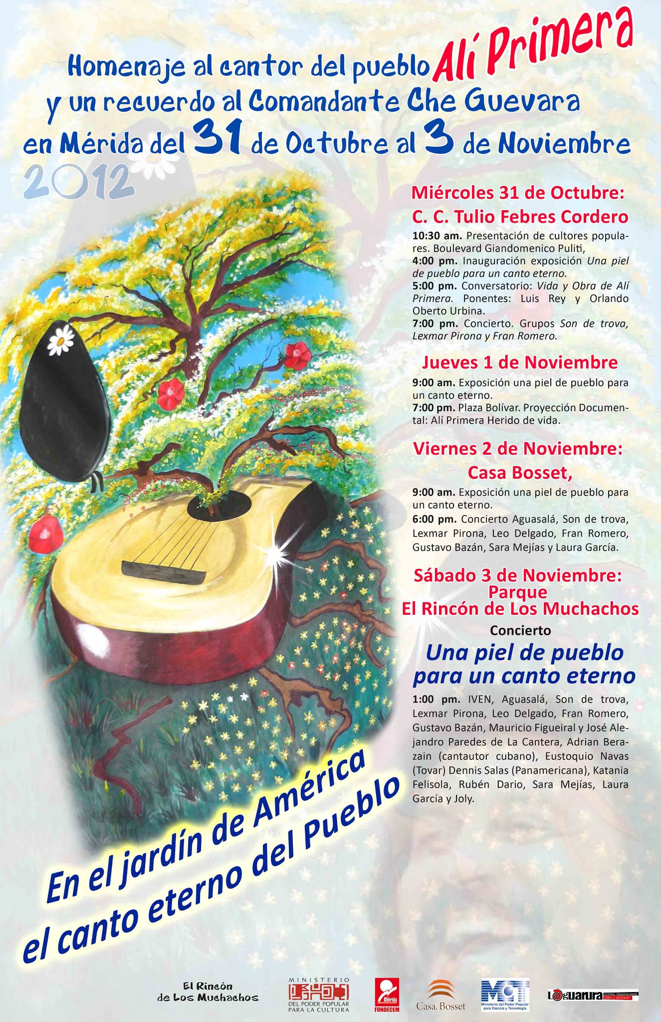 Homenaje al cantor del pueblo Alí Primera en Mérida del 31 de Octubre al 3 de Noviembre