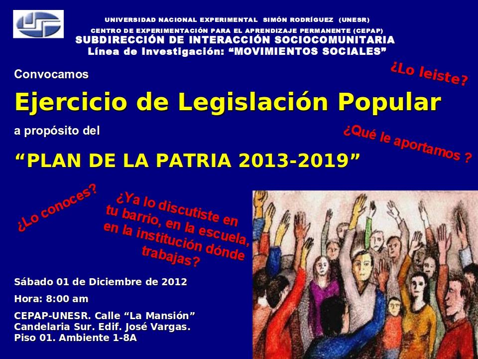 Invitación a Ejercicio de Legislación Popular: Plan de la Patria 2013-2019