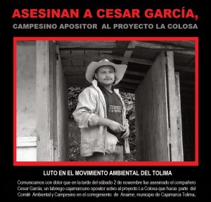 cartel de denuncia del asesinato del hermano de lucha César García