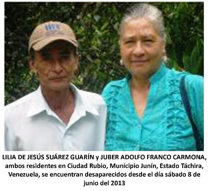 Carta Abierta al Pueblo y Gobierno de Venezuela: Sobre la desaparición de Lilia Suarez y Juber Franco