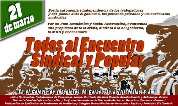 21 de marzo: Encuentro Sindical Popular