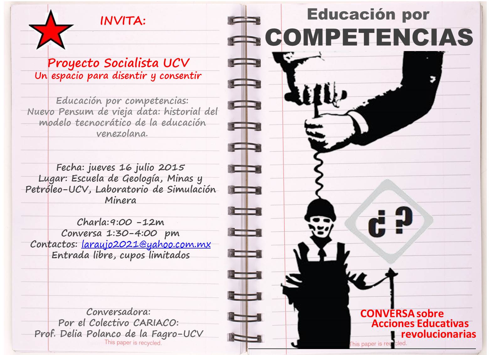 Charla de Delia Polanco-CARIACO jueves 16, UCV-Caracas.