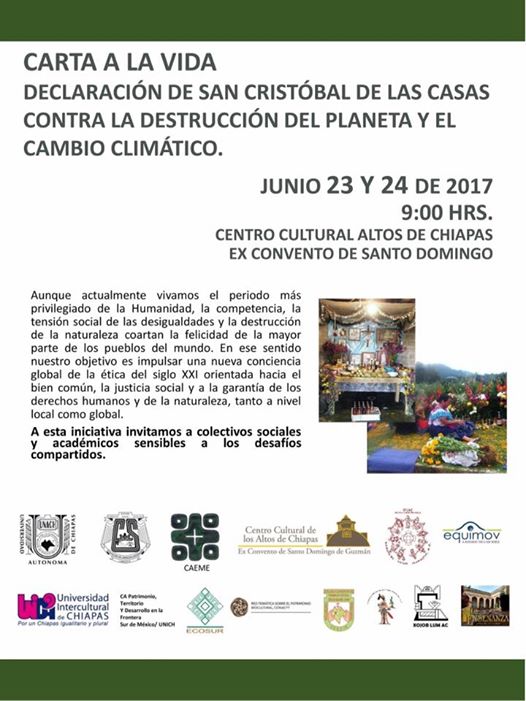 Chiapas: Realizarán encuentro que promueve Carta a la Vida contra el cambio climático.