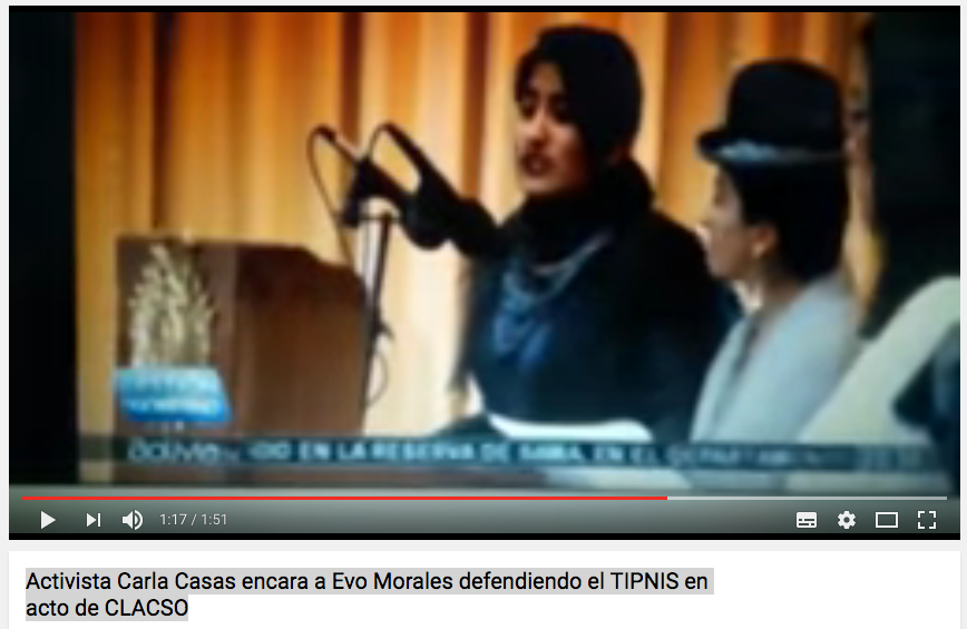 Activista Carla Casas encara a Evo Morales defendiendo el TIPNIS en acto de CLACSO