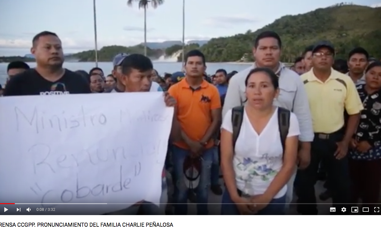 Prensa CCGPP. Pronunciamiento de la familia del hermano asesinado pemón Charlie Peñalosa.